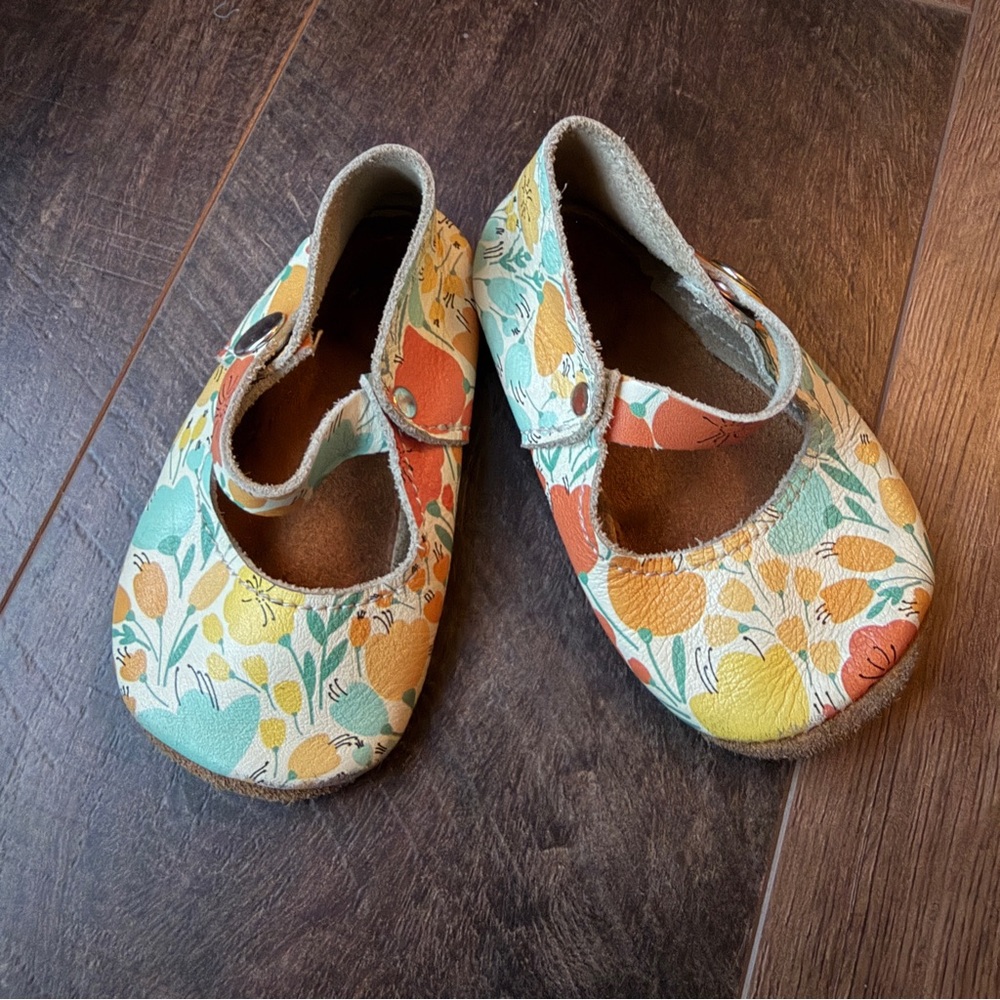 Baby Floral Mary Jane Walkers in Mint, Yellow & Orange
